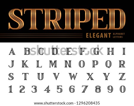 Vector of Elegant Gold Alphabet Letters & numbers, Sharp lines Stripes fonts, Vintage and retro typography, inline Letters set for Fashion,Party,Gift Ribbon, Classical,Superior,Gatsby & Art Deco Style