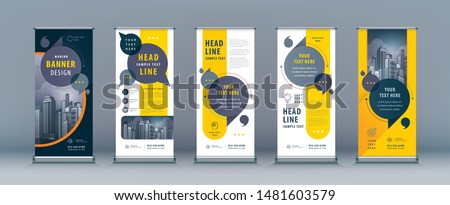 Business Roll Up Set. Standee Design. Banner Template, Abstract Yellow and Black Speech Bubbles vector, flyer, presentation, leaflet, j-flag, x-stand, exhibition display,social networks, talk