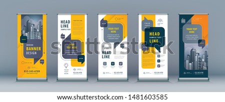 Business Roll Up Set. Standee Design. Banner Template, Abstract Yellow and Black Speech Bubbles vector.flyer, presentation, leaflet, j-flag, x-stand, exhibition display,social networks, talk