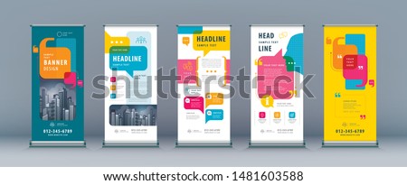 Business Roll Up Set. Standee Design. Banner Template, Abstract Colorful Speech Bubbles vector Brochures, flyer, presentation, leaflet, j-flag, x-stand, exhibition display, social networks,talk bubble