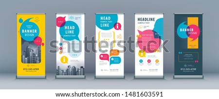 Business Roll Up Set. Standee Design. Banner Template, Abstract Colorful Speech Bubbles vector,flyer, presentation, leaflet, j-flag, x-stand, exhibition display,social networks, talk