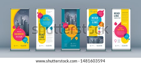 Business Roll Up Set. Standee Design. Banner Template, Abstract Colorful Speech Bubbles vector, flyer, presentation, leaflet, j-flag, x-stand, exhibition display,social networks, talk