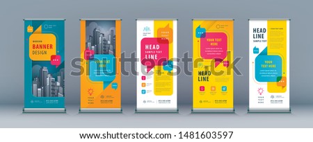 Business Roll Up Set. Standee Design. Banner Template, Abstract Colorful Speech Bubbles vector Brochures, flyer, presentation, leaflet, j-flag, x-stand, exhibition display, social networks, talk
