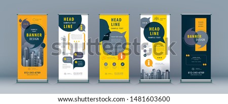 Business Roll Up Set. Standee Design. Banner Template, Abstract Yellow and Black Speech Bubbles vector, flyer, presentation, leaflet, j-flag, x-stand, exhibition display,social networks, talk