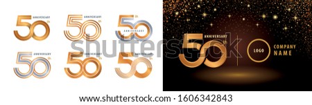 Set of 50th Anniversary logotype design, Fifty years Celebrating Anniversary Logo silver and golden for celebration event, invitation, greeting, Infinity logo vector illustration, web template, flyer