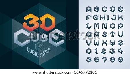 Vector of Cube Alphabet Letters and numbers, Abstract 3d Hexagon stylized fonts. Pixel alphabet, Geometric Cubes letter,Square Blocks lettering, Modern Cubic Letters set for Technology, digital, logo
