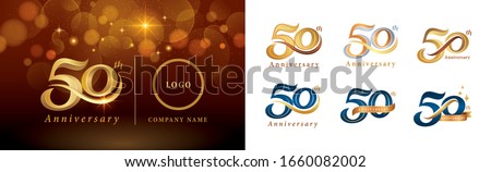 Set of 50th Anniversary logotype design, Fifty years Celebrate Anniversary Logo silver and golden, Vintage and Retro Script Number Letters, Elegant Classic Logo for Congratulation celebration event