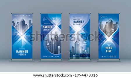 Business Roll Up Set. Standee Design. Banner Template, Abstract Blue Geometric infinity Background vector Brochures, presentation, leaflet, j-flag, x-stand, x-banner, exhibition display
