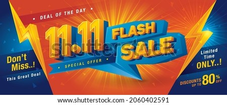 11.11 Shopping Day Flash Sale Banner Template design special offer discount, Shopping banner template, Abstract flash Sale Web Header template design for Sale and discount labels. promotion poster