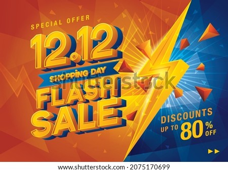 12.12 Shopping Day Flash Sale Banner Template design special offer discount, Shopping banner template, Abstract Yellow Flash, Red Triangle Splash Sale Web Header design for Sale and discount promotion