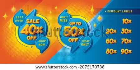 Sale and discount labels, Abstract Blue Speech Bubble offer Sale Discount labels set design, Discount tags collection with percent set, 10, 20, 30, 40, 50%, 60%, 70, 80%, 90 percent sale promotion tag