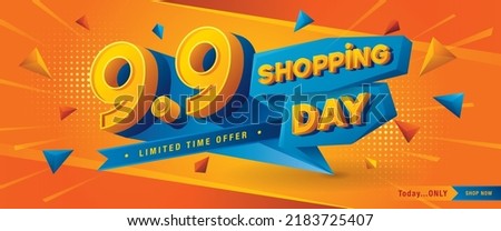 9.9 Shopping Day Sale Banner Template design special offer discount, Shopping banner template, Abstract Shopping day Web Header template design for Sale and discount labels. promotion poster.