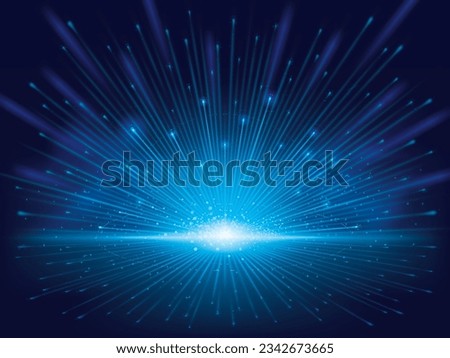 Futuristic light Streaks background. Abstract of warp or hyperspace motion in star trail. Explode particle light line. Technology BLue Light Tunnel. Exploding and expanding movement. Stars explosion.