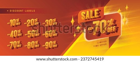 Abstract Red Geometric offer Sale Discount labels design, Sale and discount labels, Condensed Font, Discount tags collection with percent set, 50%, 60, 70, 80 percent sale promotion tag. Price off tag