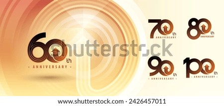 60, 70, 80, 90, 100 year Anniversary logo design, Sixty to Hundred years Anniversary Logo for celebration event, Abstract Double Lines Circle Arrow, Growth to Success Concept, Curve Arrow Right to Top