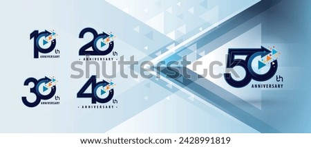 10, 20, 30, 40, 50 year Anniversary logo design, Ten to Fifty years Anniversary Logo Celebration event, Abstract Circle Arrow Colorful Pixel, Arrow Growth to Success Concept, Upward Arrow Right to Top