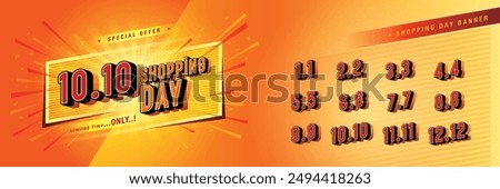 Shopping Day Sale Banner Template Design, Abstract Red Geometric labels Sign, Shopping Day Sale Promotion of every month, Numbers 1, 2, 3, 4, 5, 6, 7, 8, 9, 10, 11, 12 Condensed Font, Special offer.