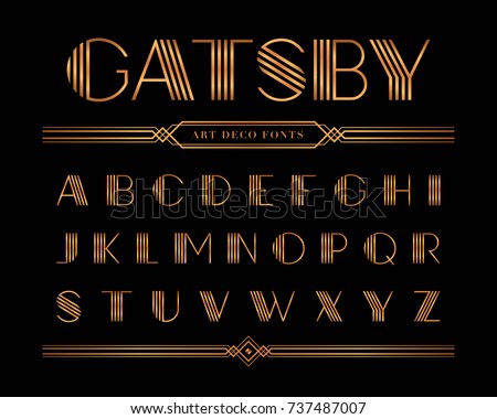  Vector of Gatsby fonts and alphabet, Gold Letter set.