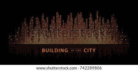 Abstract City vector, Equalizer background. transparent city landscape, Dots Building in the night City, skyline Perspective, Architecture vector