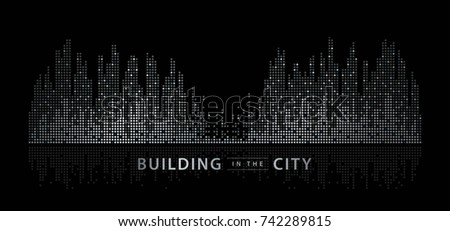 Abstract City vector, Equalizer background. transparent city landscape, Dots Building in the night City, skyline Perspective, Architecture vector