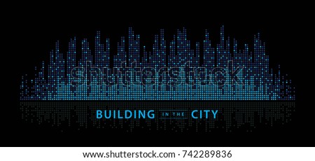 Abstract City vector, Equalizer background. transparent city landscape, Dots Building in the night City, skyline Perspective, Architecture vector
