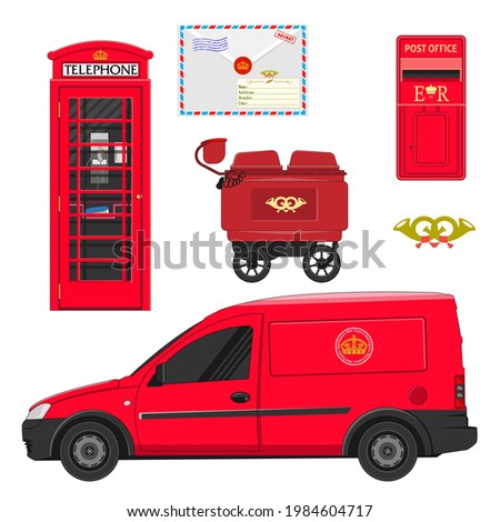 Colorful set of royal mail items.