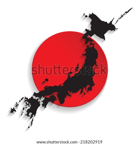 Map of Japan with the flag background. vector illustration