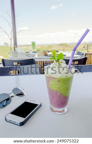 Red bean and Green tea smoothie with green leaf