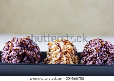 Rice cracker or puffed rice with sugar, thai dessert.