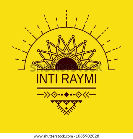 Pagan holiday of the Sun in Peru Inti Raymi. Card, invitation, poster in a geometric style.