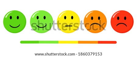 Set of Rating satisfaction emoji on white background.