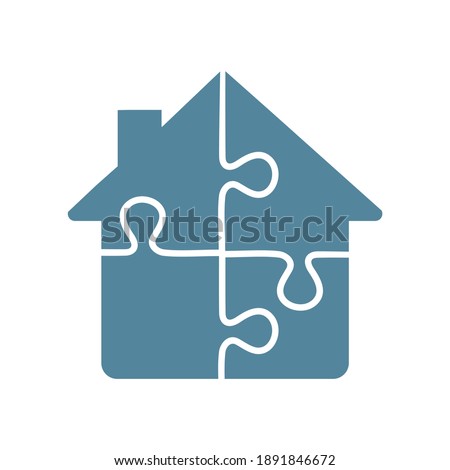 Puzzle house icon on white background.