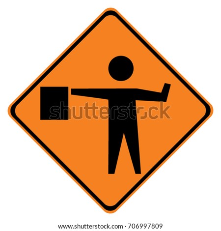 US warning traffic sign: Flaggers in road ahead.