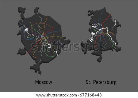 3D perspective subway map of Moscow and St. Petersburg (Russia)