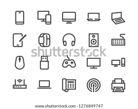 Electronics, Technology Store Line Icon. Vector Illustration Flat style. Included Icons as Tv, Computer, Phone, Audio Devices and more. Editable Stroke. 30x30 Pixel Perfect