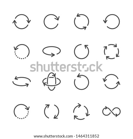 Circle Arrows Minimal Line Icon. Vector Illustration Flat style. Included Icons as Rotate, Refresh, Recycle, Turn, Reload Synchronization Button. Editable Stroke. 48x48 Pixel Perfect