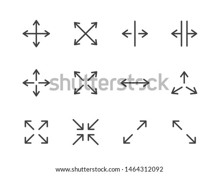 Expand Arrows Minimal Line Icon. Vector Illustration Flat style. Included Icons as Diagonal Increase, Fullscreen, Navigation. Editable Stroke. 48x48 Pixel Perfect