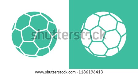 A set of two variants of simple soccer ball icons. On white and on a green background. 10 eps