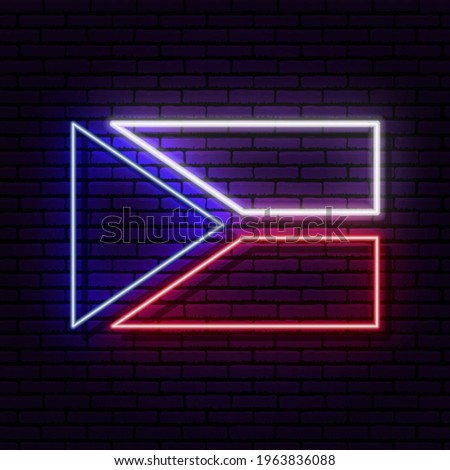 Neon sign in the form of the flag of Czech. Against the background of a brick wall with a shadow. for the design of tourist or patriotic themes. Blue white Red colors. 