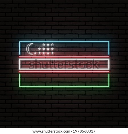 Neon sign in the form of the flag of Uzbekistan. Against the background of a brick wall with a shadow. For the design of tourist or patriotic themes.