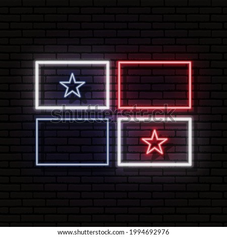 Neon sign in the form of the flag of Panama. Against the background of a brick wall with a shadow. For the design of tourist or patriotic themes. North America