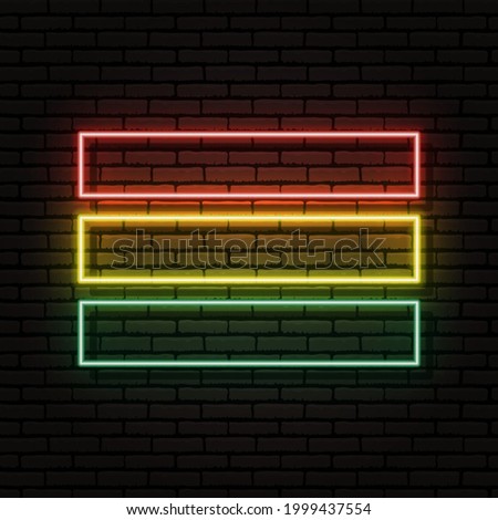 Neon sign in the form of the flag of Bolivia. Against the background of a brick wall with a shadow. For the design of tourist or patriotic themes. South America