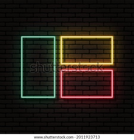 Neon sign in the form of the flag of Benin. Against the background of a brick wall with a shadow. For the design of tourist or patriotic themes. The African continent