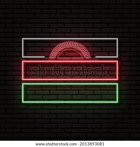 Neon sign in the form of the flag of Malawi. Against the background of a brick wall with a shadow. For the design of tourist or patriotic themes. The African continent