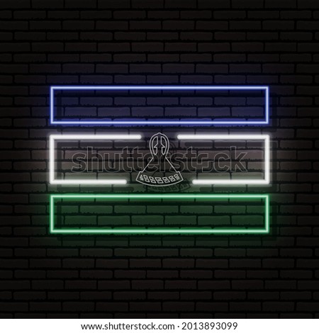 Neon sign in the form of the flag of Kingdom of Lesotho. Against the background of a brick wall with a shadow. For the design of tourist or patriotic themes. The African continent