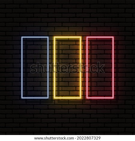 Neon sign in the form of the flag of Chad. Against the background of a brick wall with a shadow. For the design of tourist or patriotic themes. The African continent