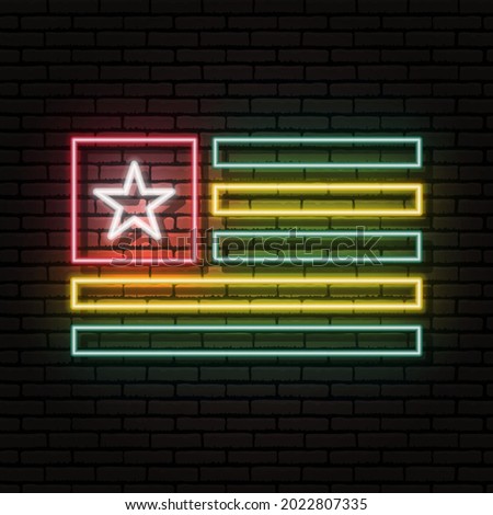 Neon sign in the form of the flag of Togo. Against the background of a brick wall with a shadow. For the design of tourist or patriotic themes. The African continent