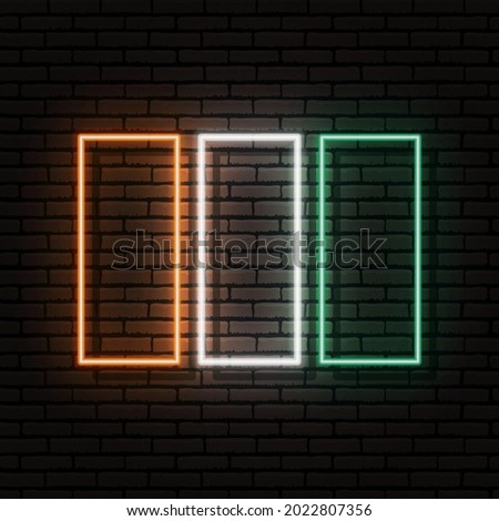 Neon sign in the form of the flag of Ivory Coast. Against the background of a brick wall with a shadow. For the design of tourist or patriotic themes. The African continent