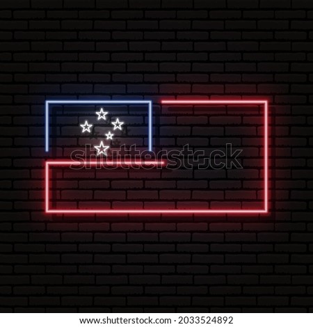 Neon sign in the form of the flag of Independent State of Samoa. Against the background of a brick wall with a shadow. For the design of tourist or patriotic themes.