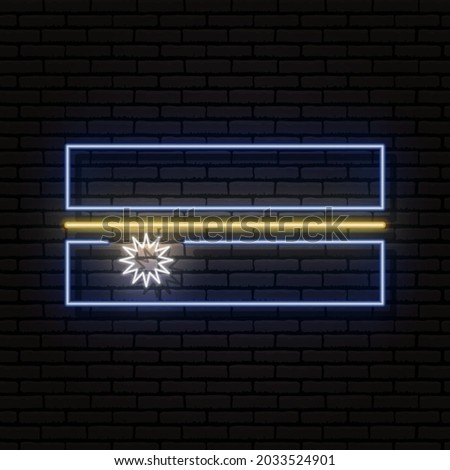 Neon sign in the form of the flag of Nauru. Against the background of a brick wall with a shadow. For the design of tourist or patriotic themes.